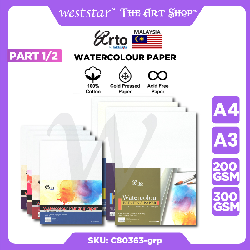[WETAS] (1/2) A4 , A3 Arto by Campap Watercolor Paper, Watercolour ...