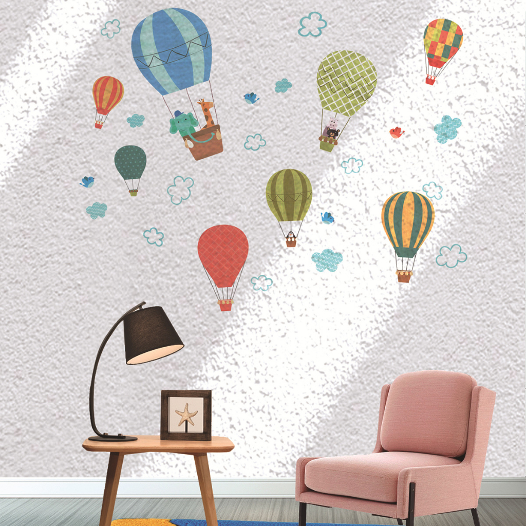 Wall Stickers Cartoon Animal Wall Decals, Hot Air Balloon Animal Wall ...