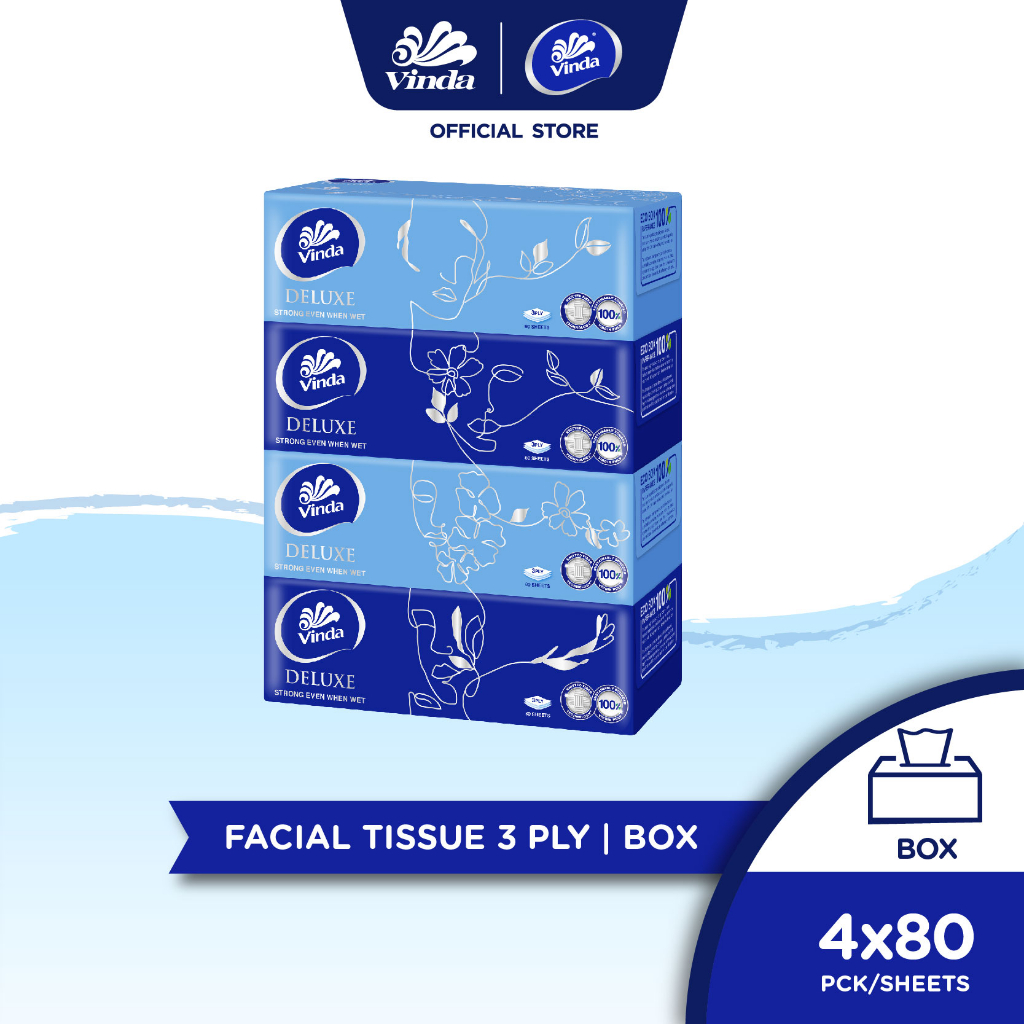 Vinda Deluxe Box Pack Facial Tissue - Unscented Blue (4x80s) | Shopee ...