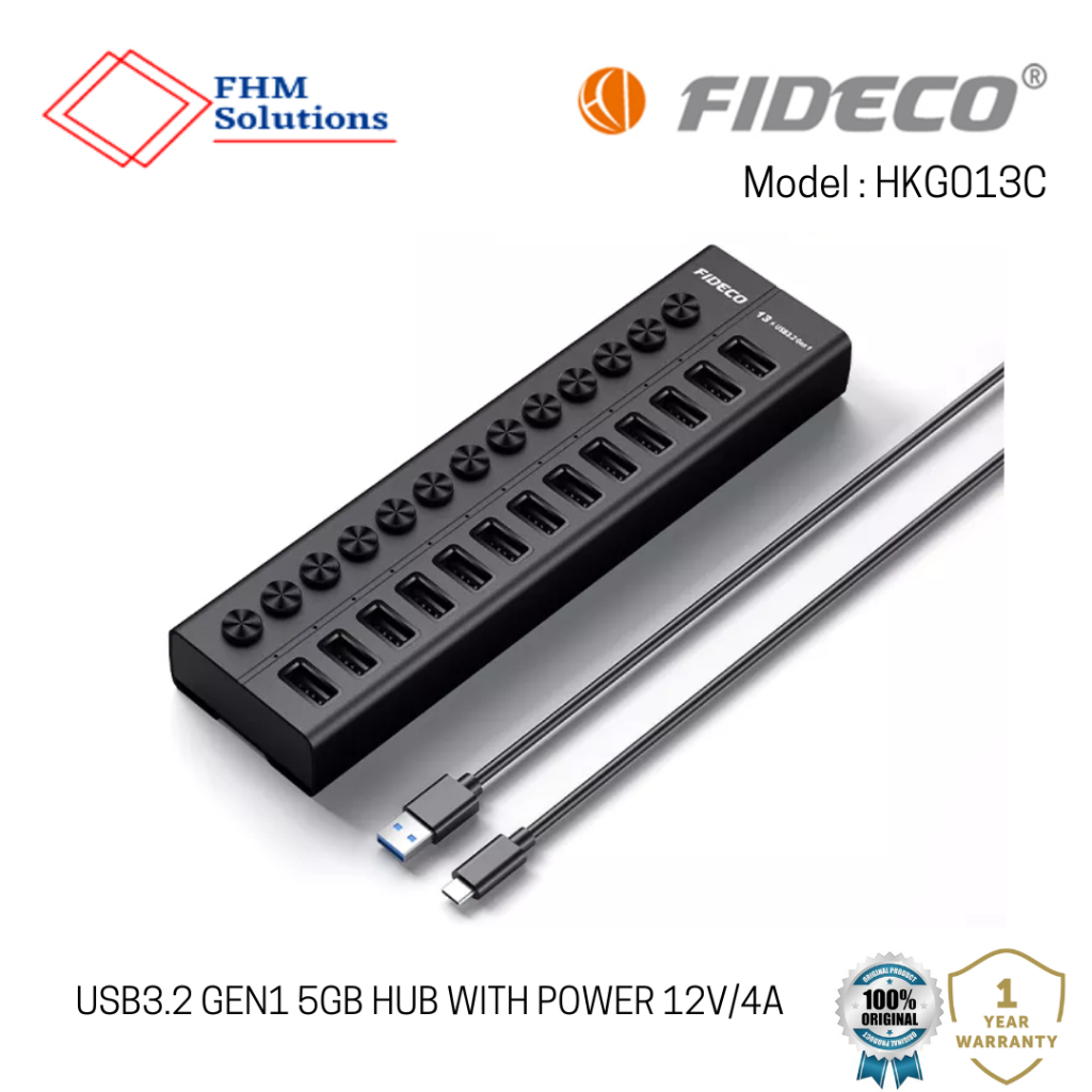 FIDECO Hub USB Alimenté, 7 Ports USB 3.2 Gen 2, Hub de Données Rapide