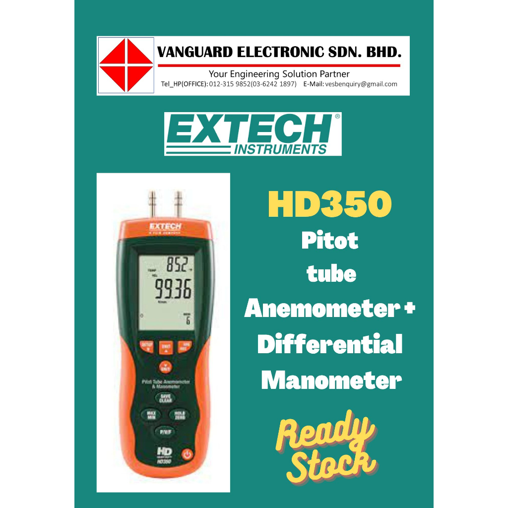 Extech Pitot Tube Anemometer + Differential Manometer HD350 Shopee