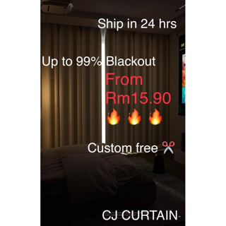 CJ CURTAIN LANGSIR 99% BLACKOUT CURTAIN FREE RING, HOOK, HEIGHT CUSTOMIZE Thermal Insulated Room Darkening