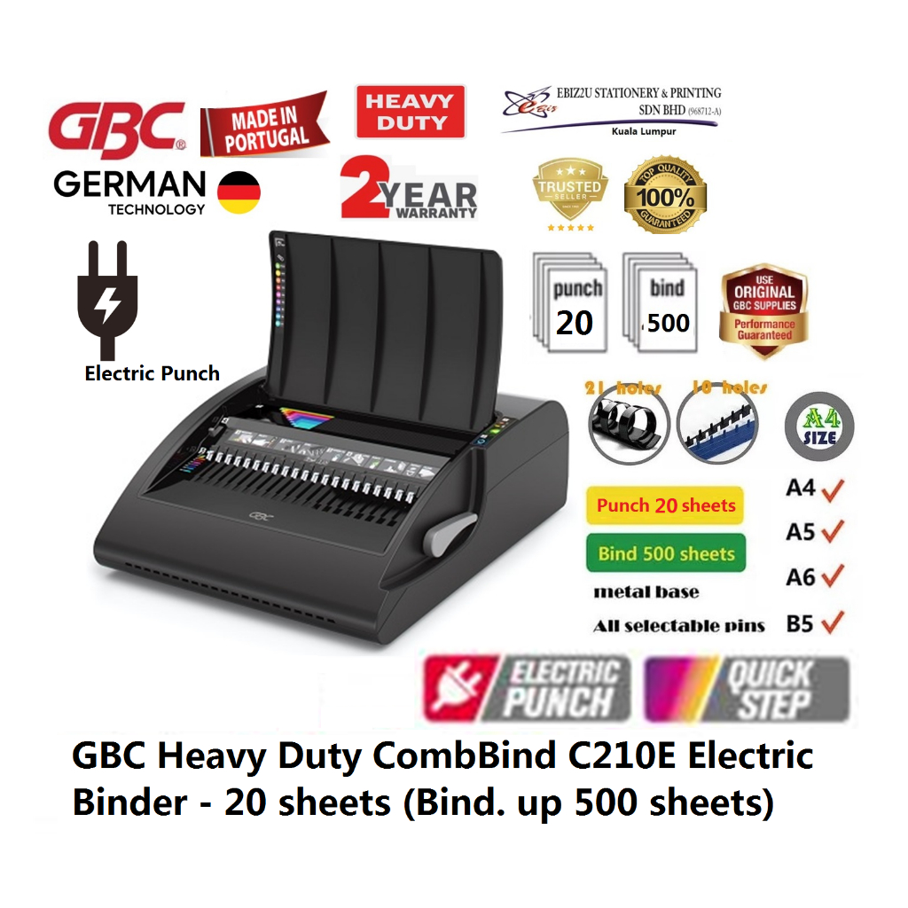 GBC Heavy Duty CombBind C210E Electric Binder 20 sheets (Bind. up 500
