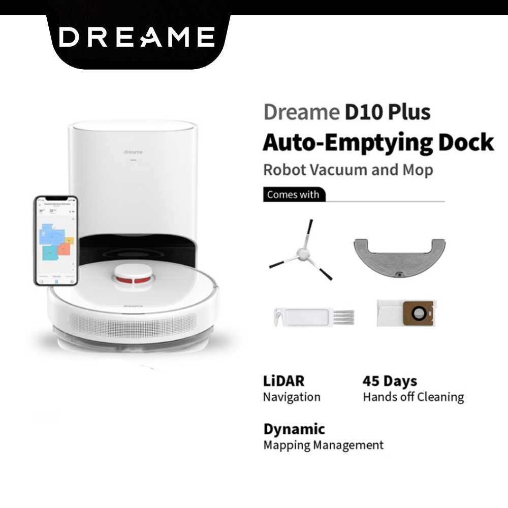 Dreame Bot D10 Plus Robot Vacuum and Mop, 45 Days Hands off Cleaning, 2  Years Product Warranty
