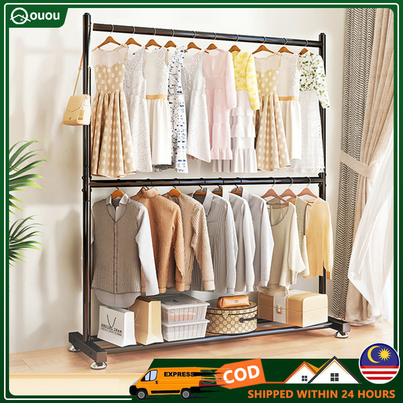 2Layer Strong Steel Structure Hanging Organizer Rack/ampaian baju/Cloth ...