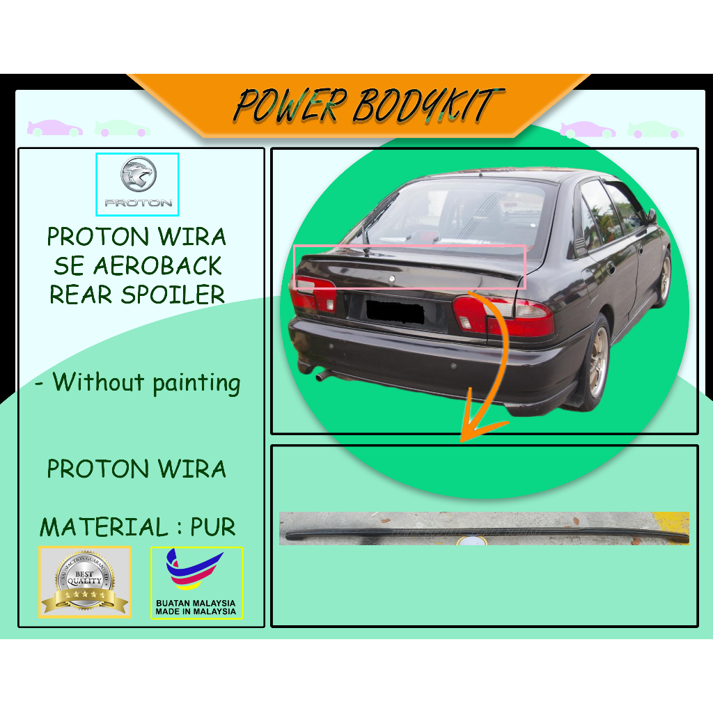 READY STOCK Proton Wira SE Aeroback Rear Spoiler Material PUR (Getah ...