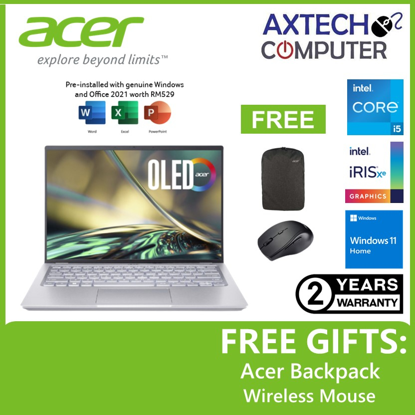 Acer Swift 3 Oled Sf314 71 543v 14 Wqxga Laptop Steel Grey I5