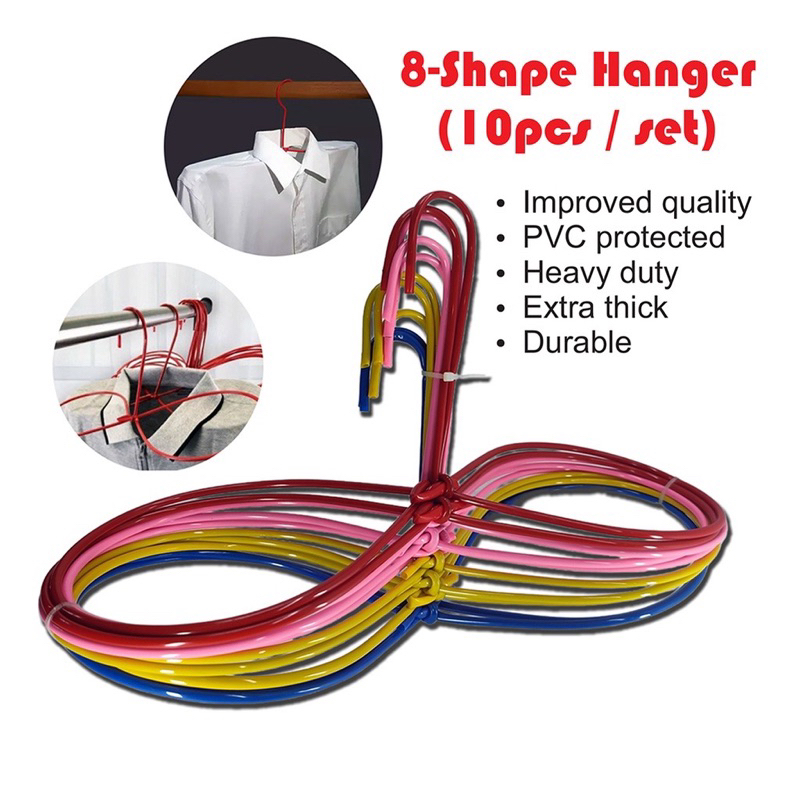 8 SHAPE PVC WRAP THICK Clothes HANGER 10pcs pkt_HANGER BAJU TEBAL