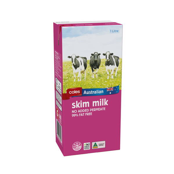 Coles Australian Skim Long Life UHT Milk No Added Permeate 99% Fat Free ...