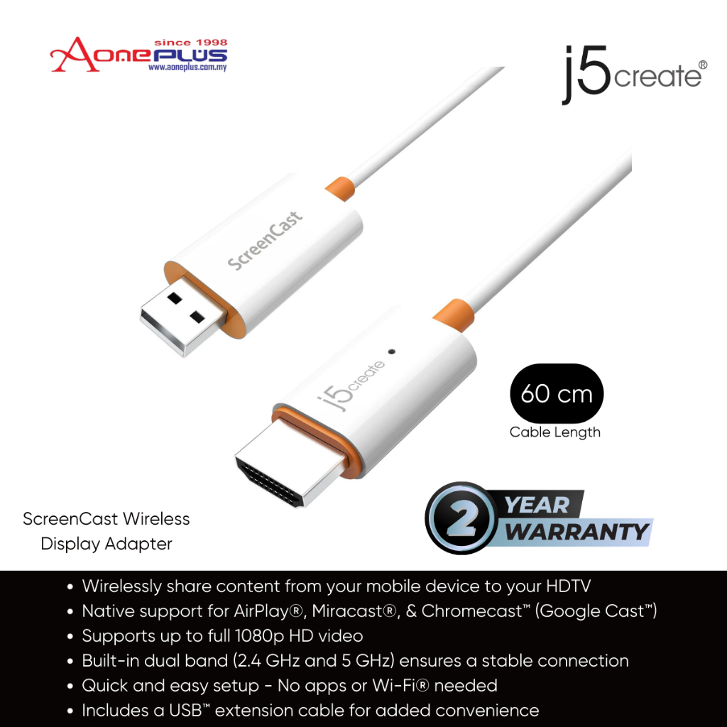 AONE PLUS SS2) J5create ScreenCast Wireless Display Adapter JVAW56
