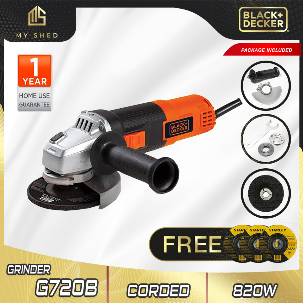 BLACK & DECKER G720B-B1 [FREE 3 DISC] 820W 100MM Angle Grinder ( G720 ...