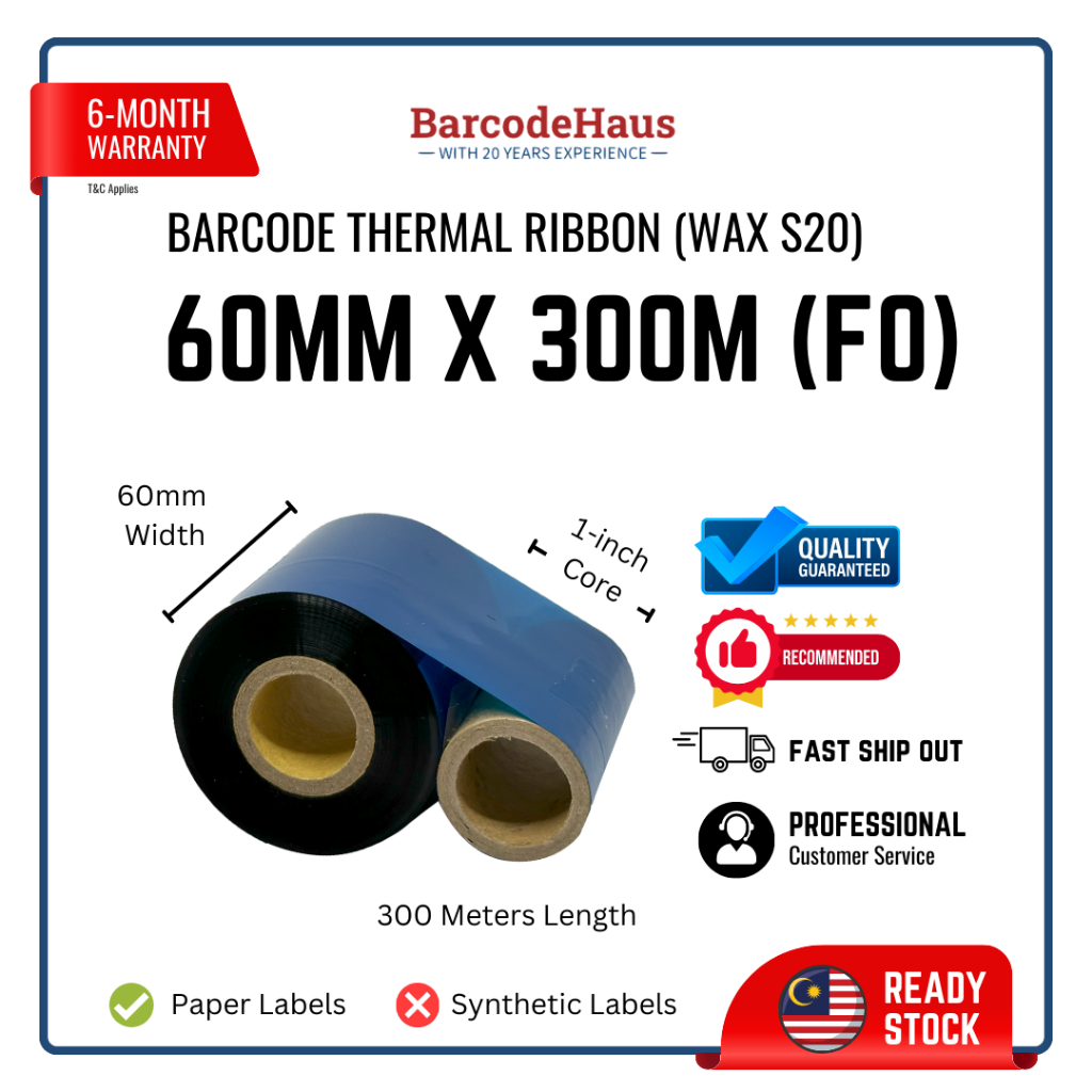 Wax S20 60MM X 300M (FO) Thermal Transfer Ribbon/Barcode Ribbon ...