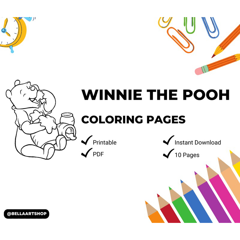 Winnie the Pooh Coloring Page Book, Adults + kids- Instant Download Coloring Page, Printable PDF ...