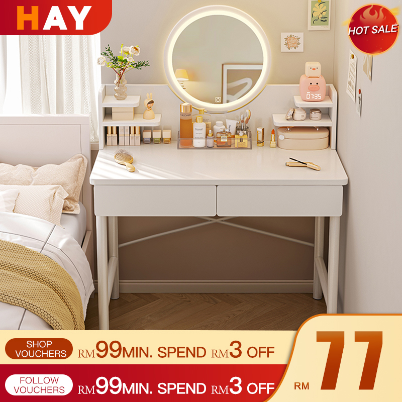 Dressing Table with LED Mirror Makeup Table with Led Light Drawer