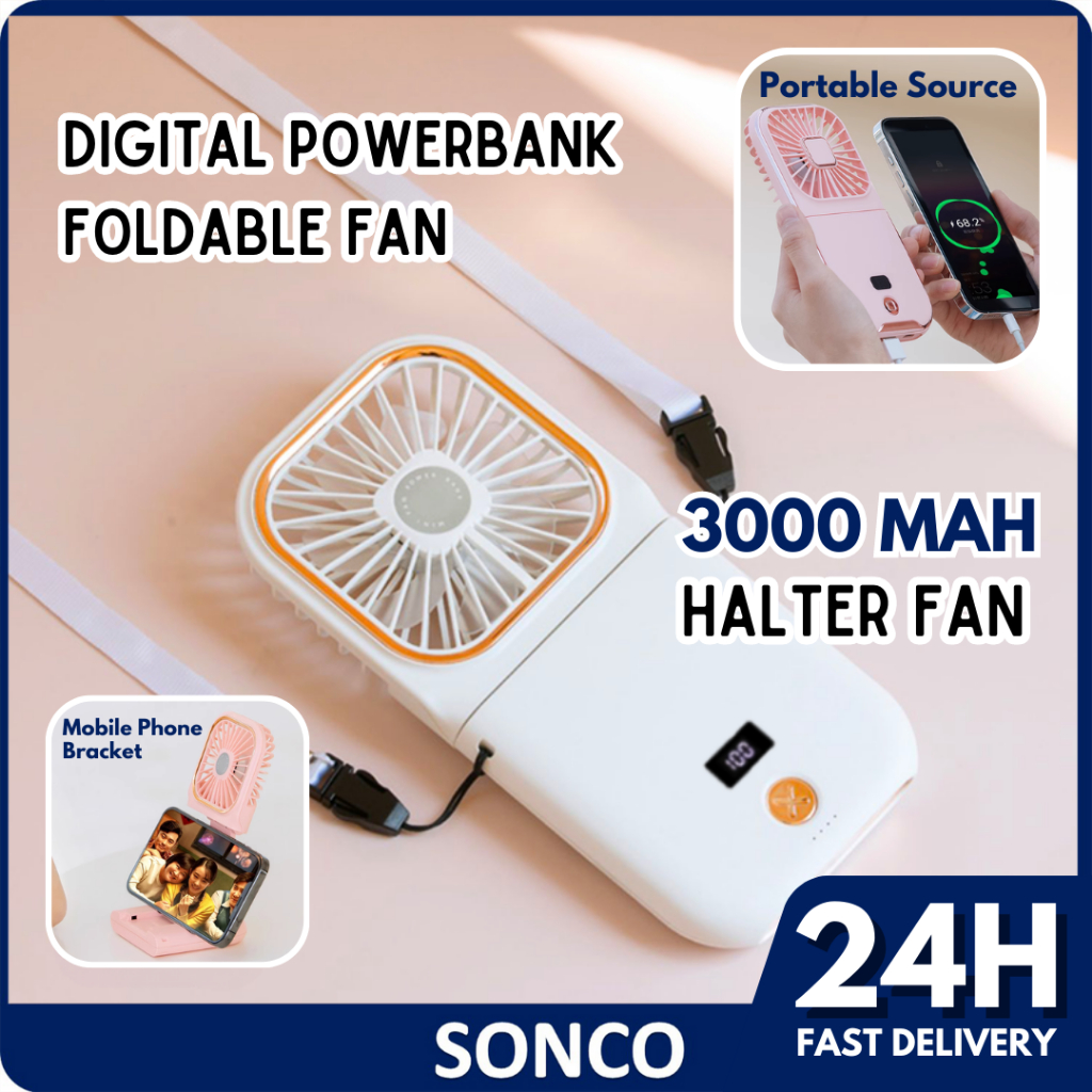 3000MHA power bank Fan Multifunctional foldable fan Portable Handheld