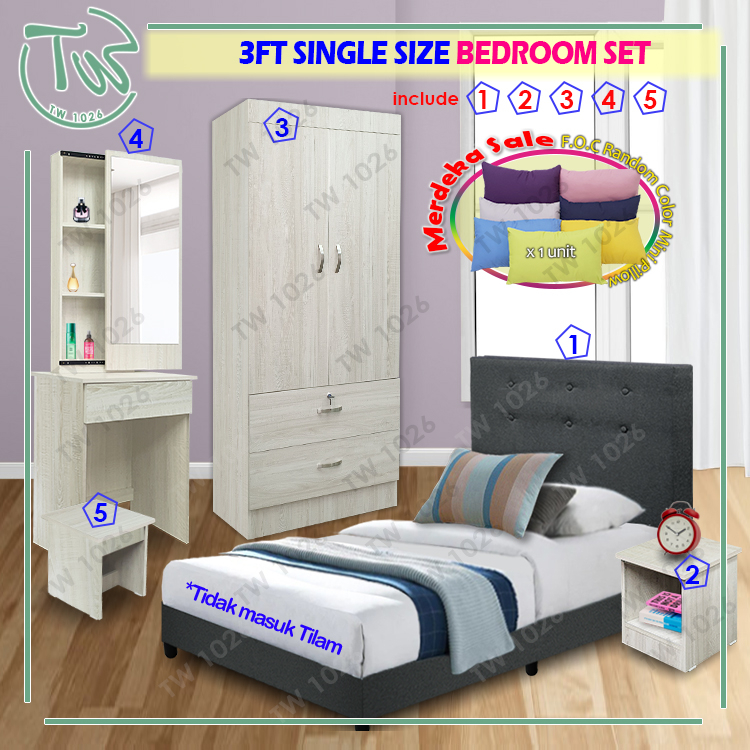 [TW][Siap Pasang][SINGLE/SUPER SINGLE] Bedroom Set/Set Bilik Tidur