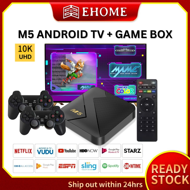 M5 Android TV Box + Game Box WiFi 2.4G 1000+ GAMES 10K HD Game Console
