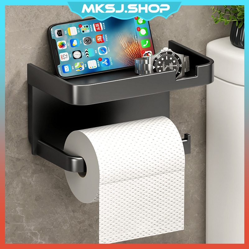 Tissue Holder Wall Mounted Toilet Paper Roll Storage Rack Punch-Free  Waterproof Mobile Phone Storage Bathroom