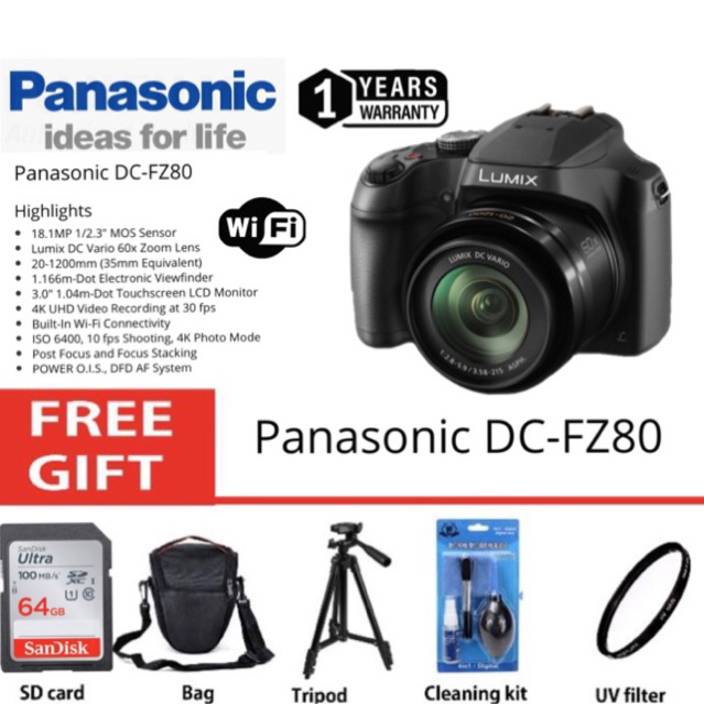 Panasonic DCFZ80 201200mm Leica optical zoom wifi 4K video recording original (1 years