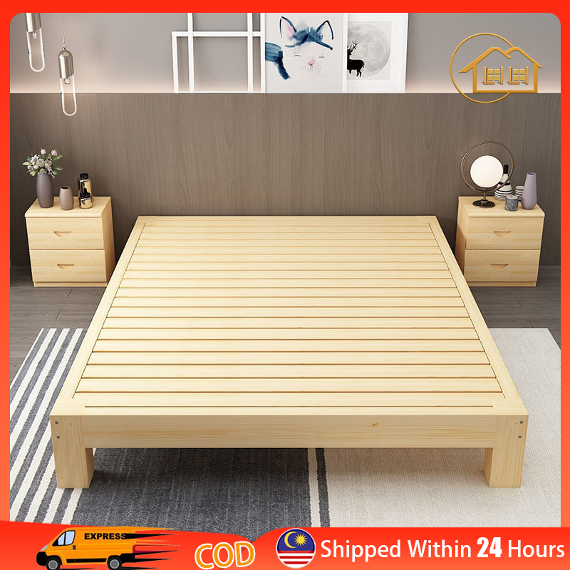 LIWood Queen Frame Without Headboard/Katil Kayu/Double Bed Frame/Tilam