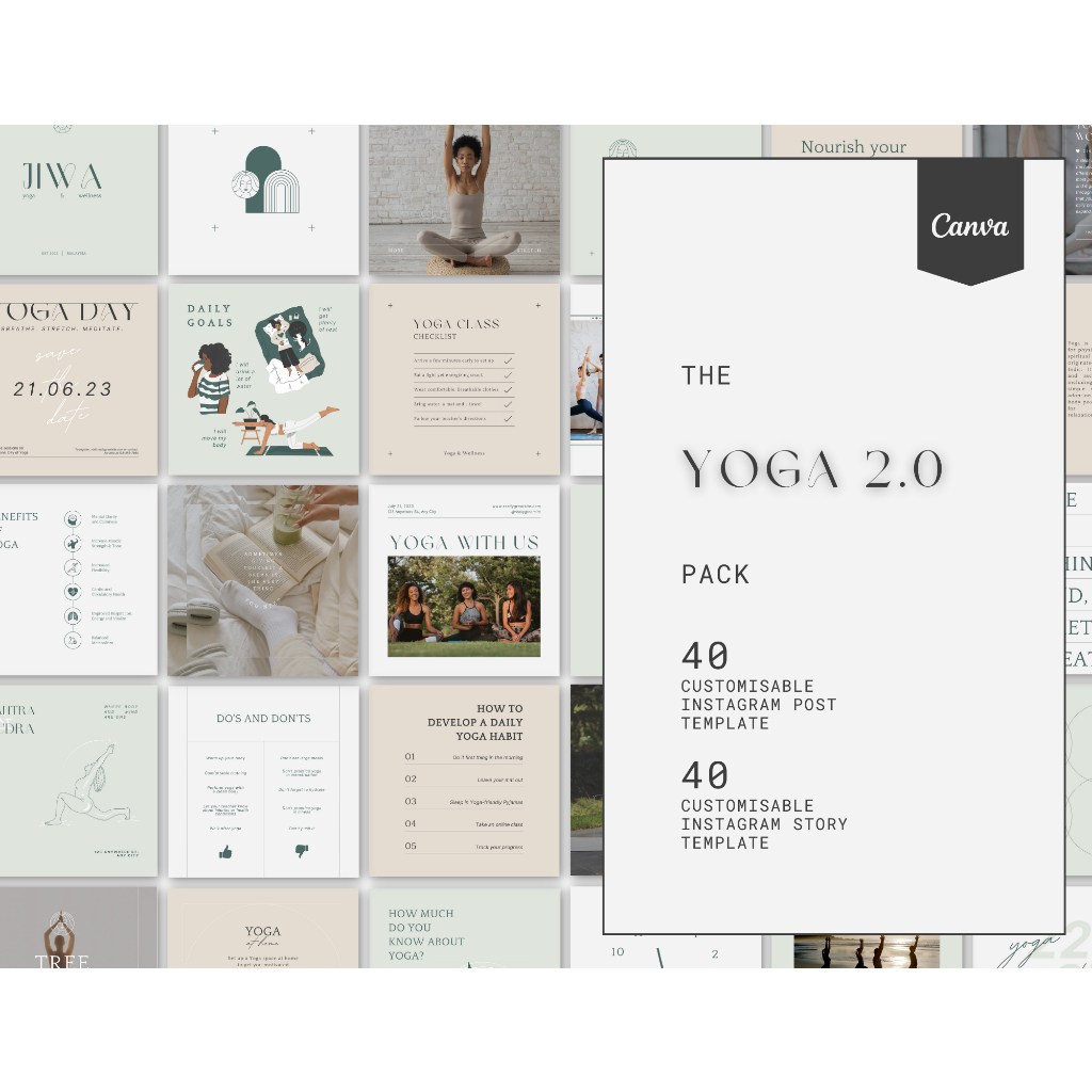 Yoga Instagram Post and Story Canva Template, Yoga Teacher Wellness ...