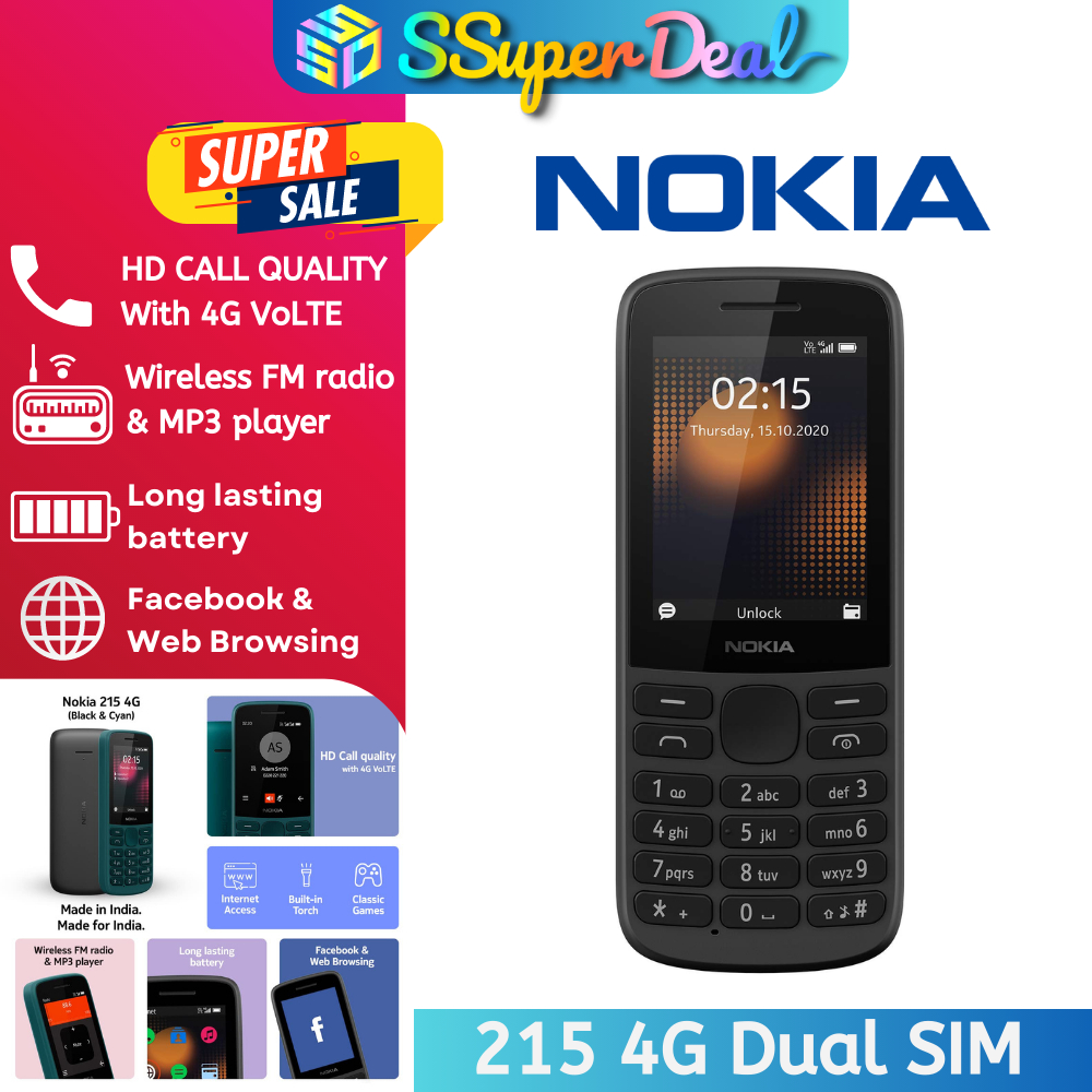 Nokia 215 4G Dual SIM 4G Phone with Long Battery Life, Multiplayer Games,  Wireless FM Radio and Durable Ergonomic Design | Shopee Malaysia