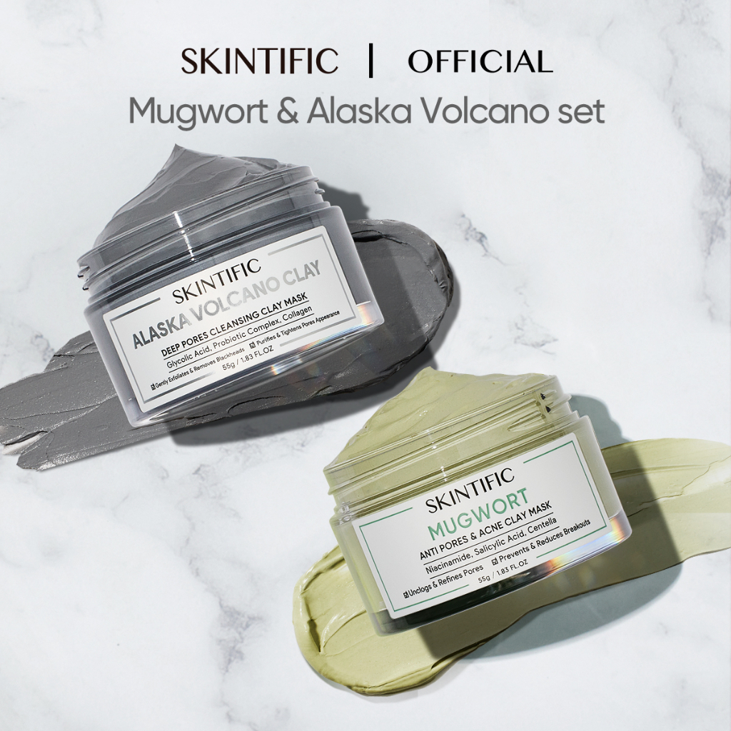 SKINTIFIC 2pcs Clay Mask Kit Mugwort Clay Mask Acne Spot & Alaska