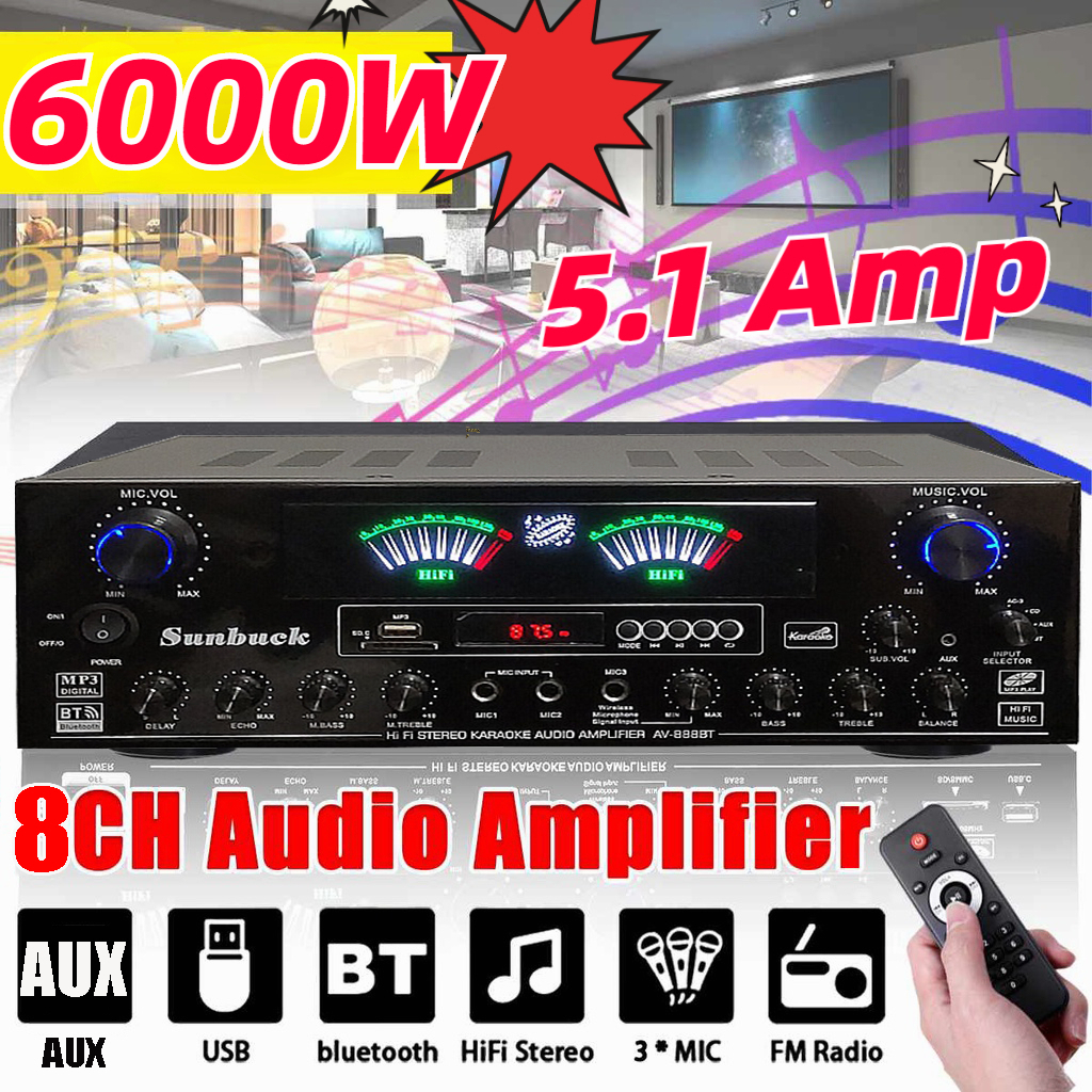 Sunbuck 5.1 Channel Power Amplifier Home Theater Karaoke Amplifier