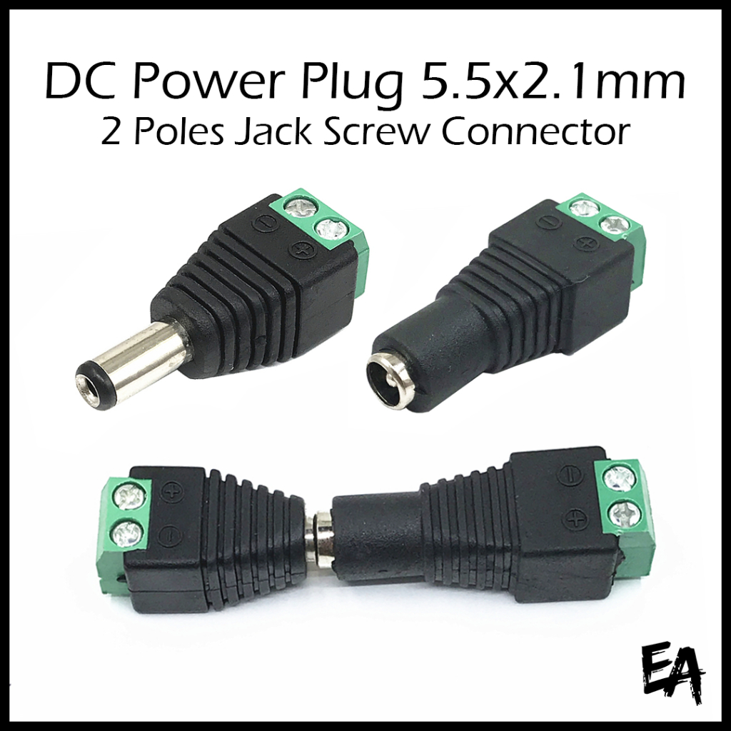 DC Power Plug 5.5x2.1mm 2 Poles Jack Screw Connector | Shopee Malaysia