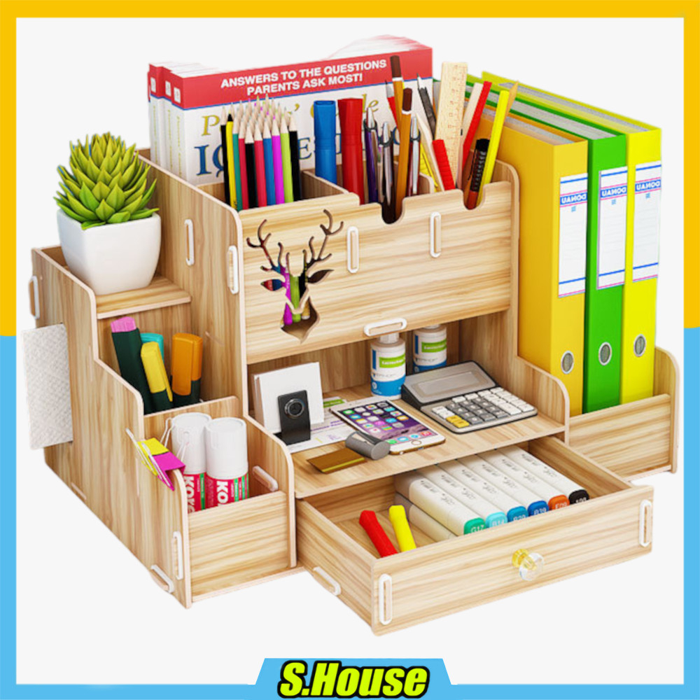 Pen Storage Box Holder Rack File Drawer Office School Table Kotak ...