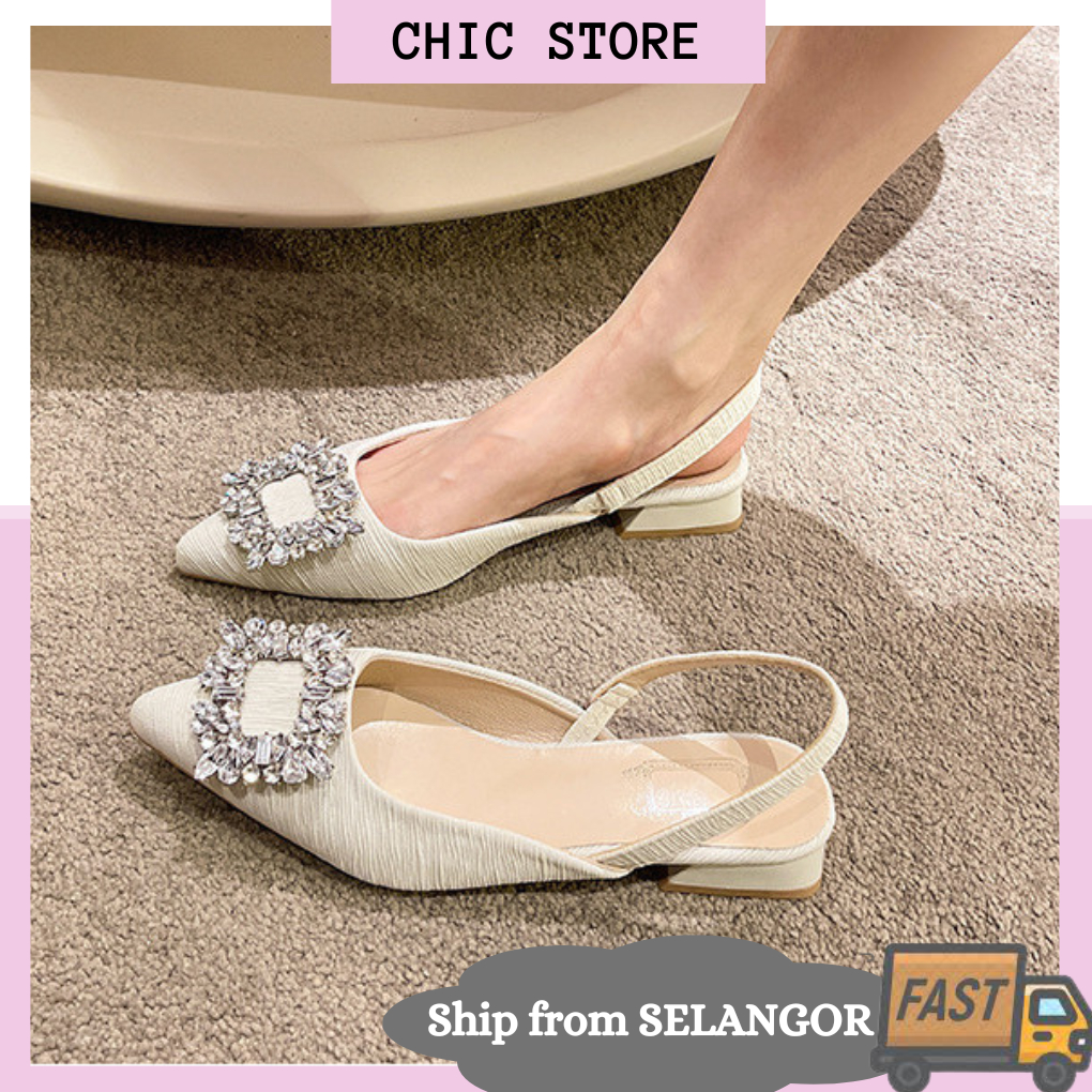 CHIC STORE 🇲🇾 Ready Stock Women Low Heel Pointed Bling Bling Wedding ...
