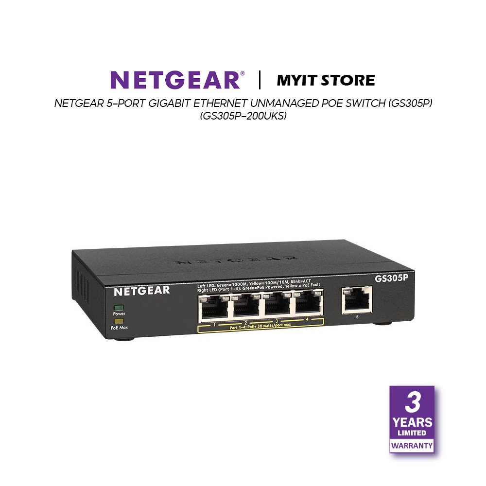 NETGEAR 5Port Gigabit Unmanaged PoE Switch (GS305P) (GS305P