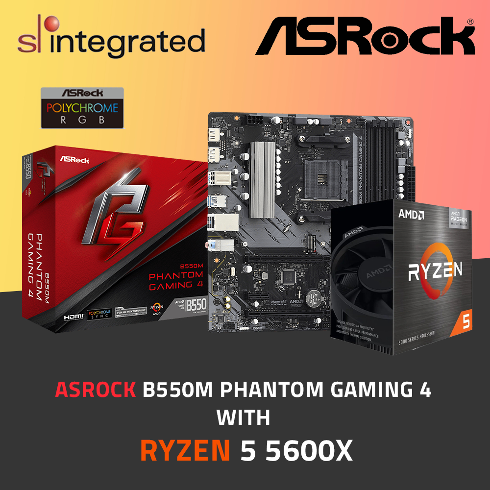AMD Ryzen 5 5600X + ASRock B550M Phantom Gaming 4 Motherboard Combo