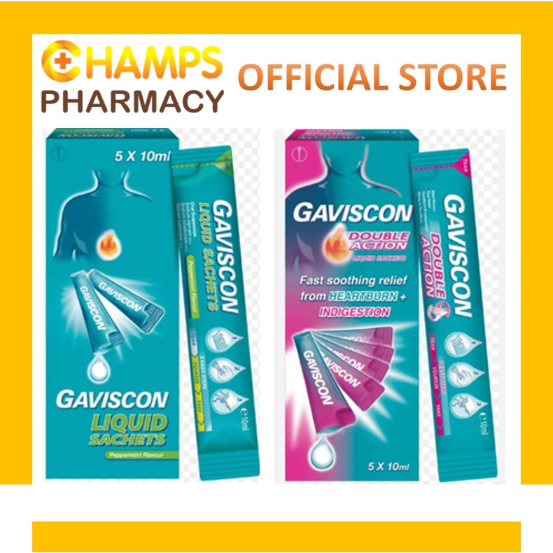 GAVISCON PEPPERMINT FLAVOUR & DOUBLE ACTION LIQUID SACHETS (5 X 10ML