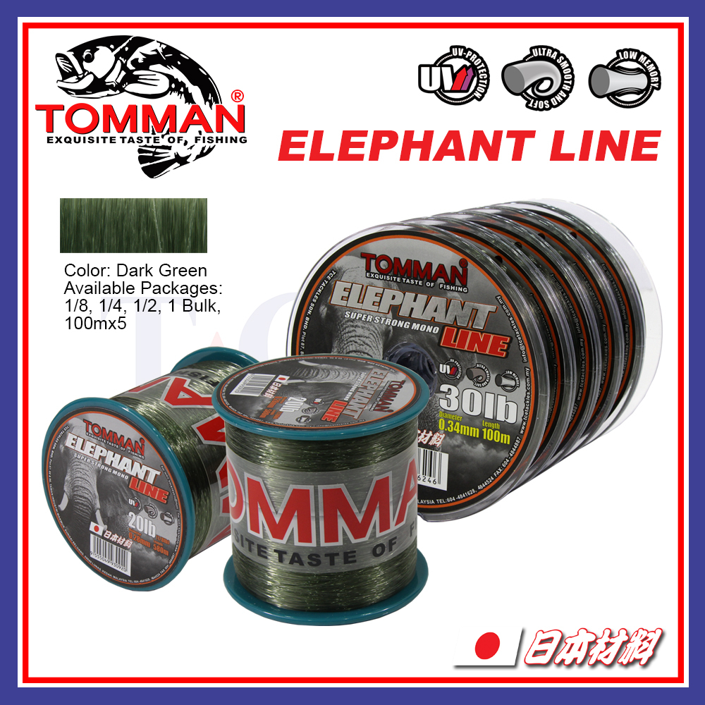 100m /1/8 Line (10LB-60LB) Tomman Elephant Line Tali Pancing Fishing Line (Monofilament  Line)
