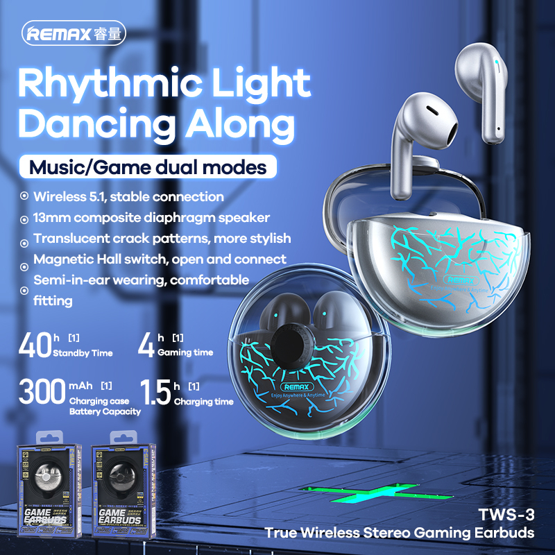 REMAX Gaming Earbud Wireless Earphone Gaming TWS-3 Earbuds Gaming ...