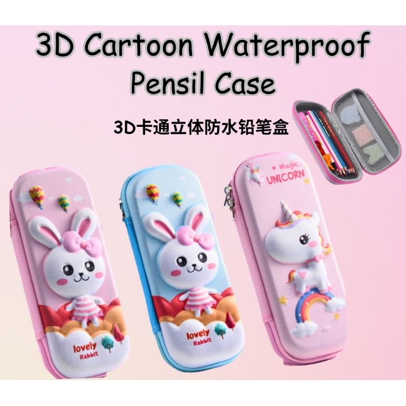 3D Cartoon Waterproof pencils case with zipper / school kids pencils ...