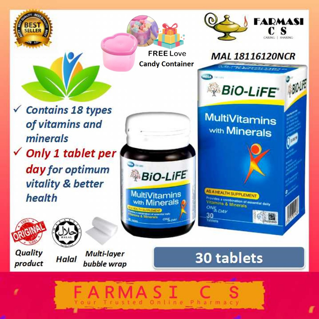 BioLife Multivitamins with Minerals 30 tablets Free Candy Container
