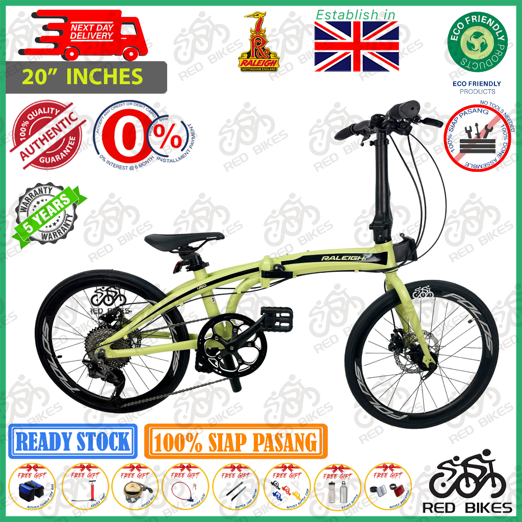 Raleigh UGO Folding Bike Bicycle 20 Inch With Shimano Deore 11 Speed Group Set Limestone Green Shopee Malaysia