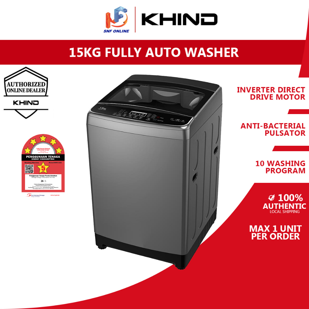 Khind 15KG Inverter Fully Auto Washing Machine WM150A Shopee Malaysia