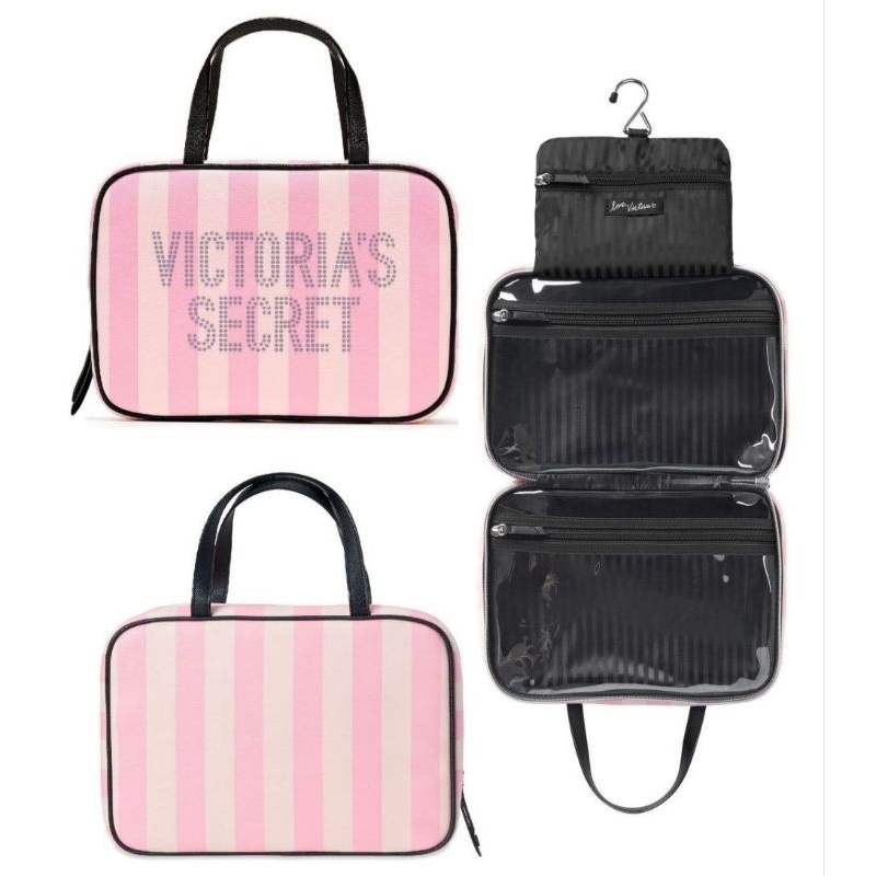 Victoria secret signature store stripe beauty bag