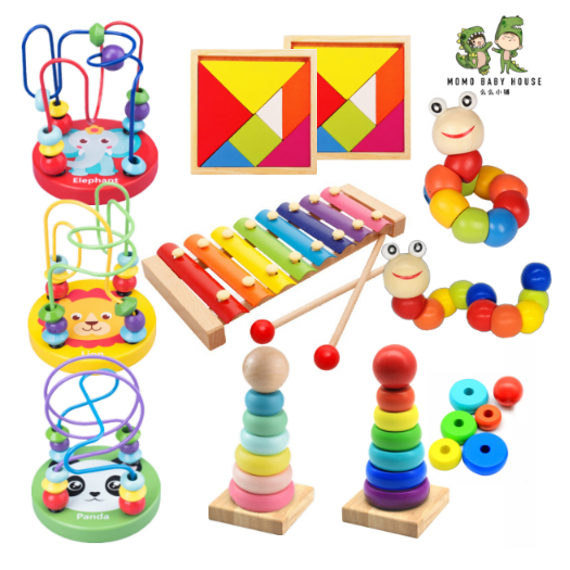 Colorful Wooden Educational Toys Toddler Kids Early Learning Montessori ...