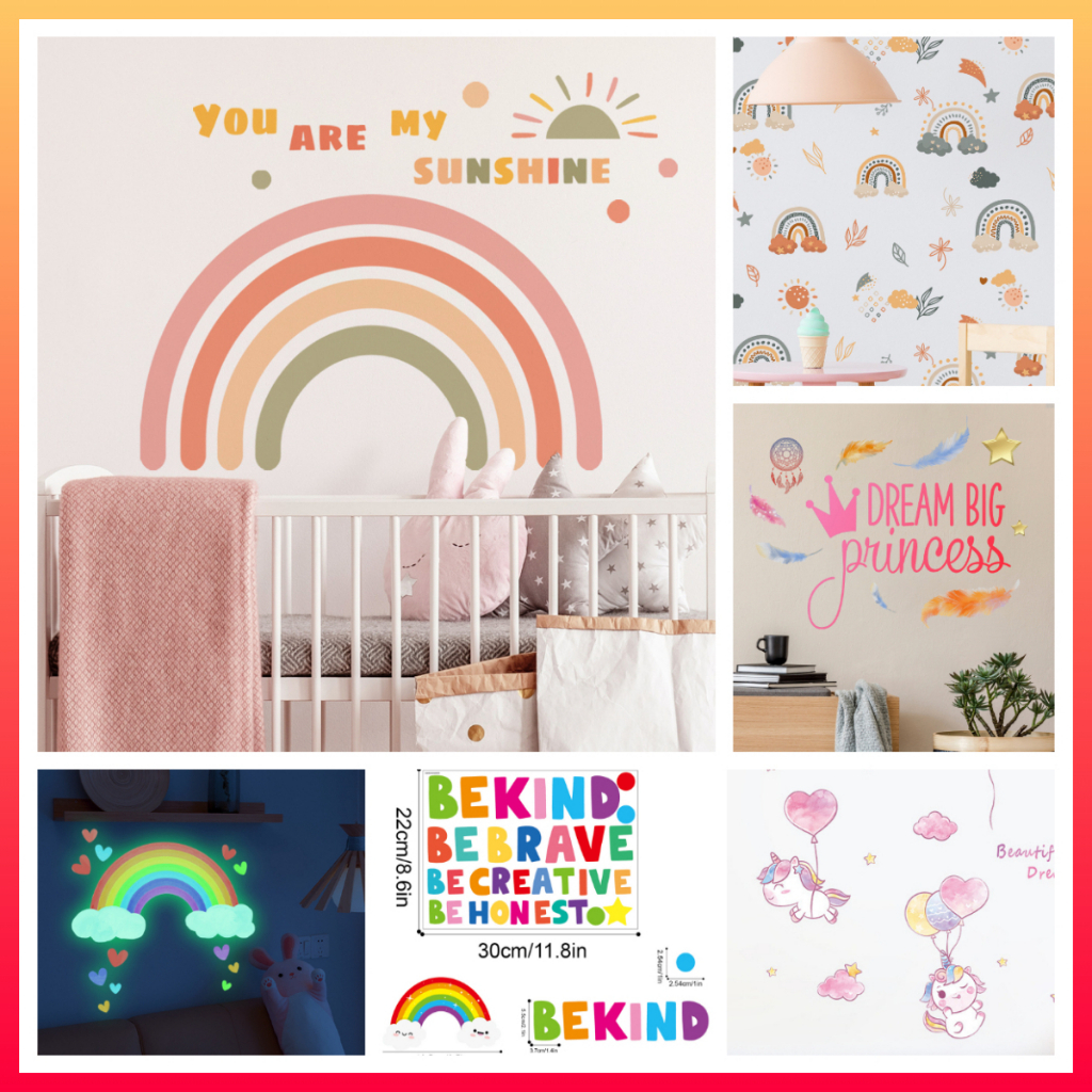 Rainbow kids Toddler Girl Theme Room Cute Design Wall Sticker for Room