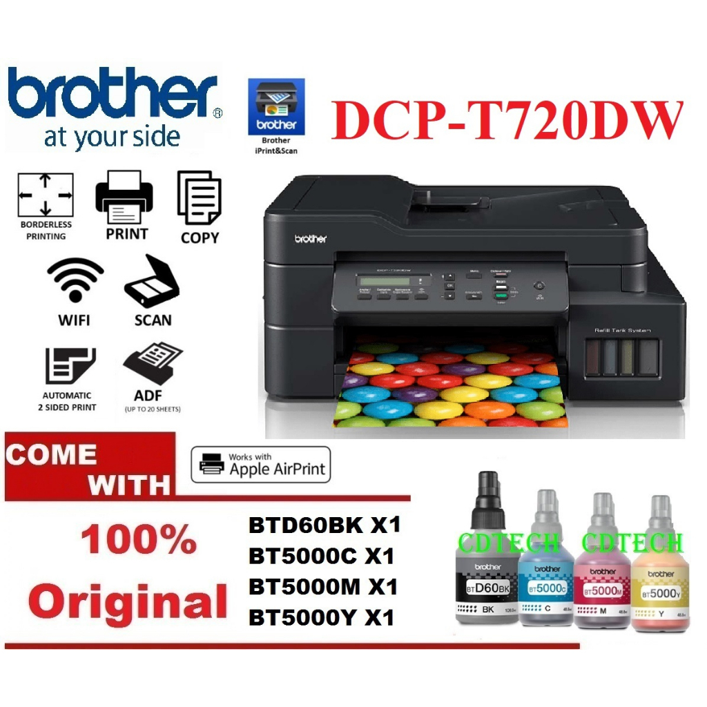 BROTHER DCP-T720DW INK TANK WIFI ALL IN ONE PRINTER PRINT,COPY,SCAN ...