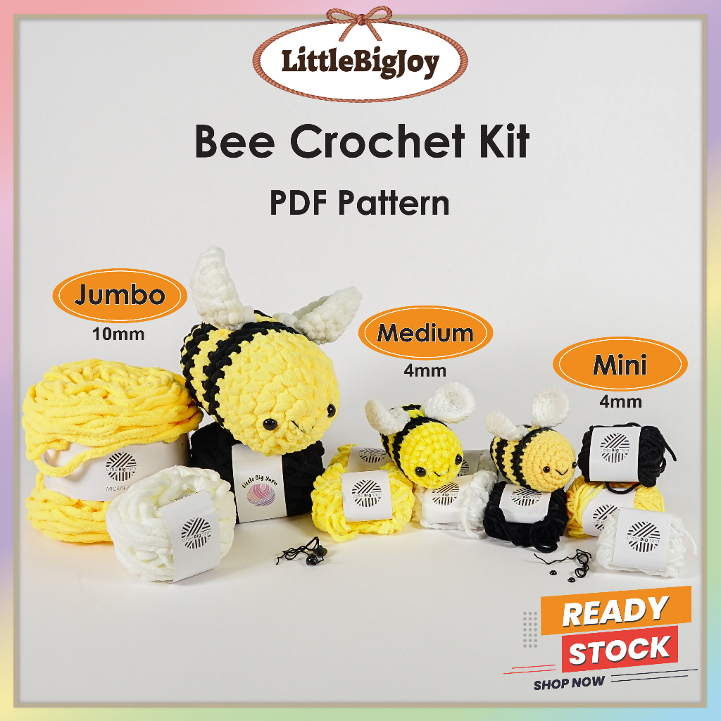 Crochet Amigurumi Bee Mini Jumbo Bumblebee Insect Kit Material Package ...