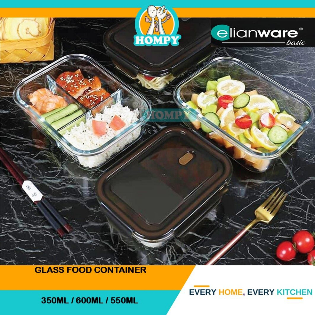 ELIANWARE BOROSILICATE GLASS FOOD CONTAINER, ANTILEAKING GLASS LUNCH