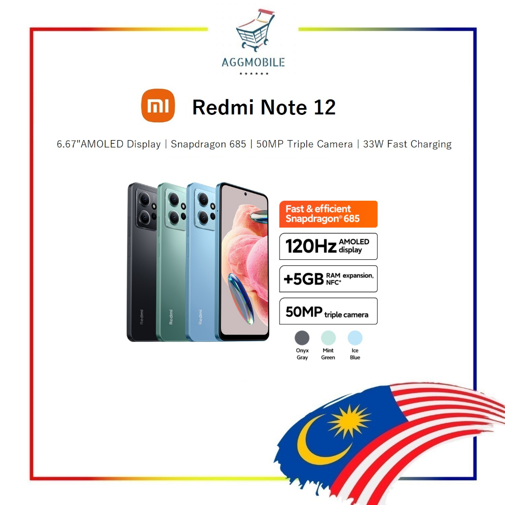 Xiaomi Redmi Note 12 (8GB RAM+128GB ROM) Original Malaysia Set Shopee