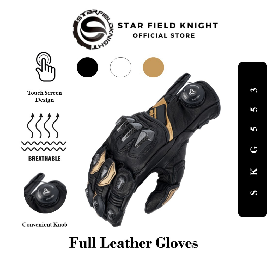 Star Field Knight SKG553 Full Leather Premium Riding Gloves Motor Glove ...