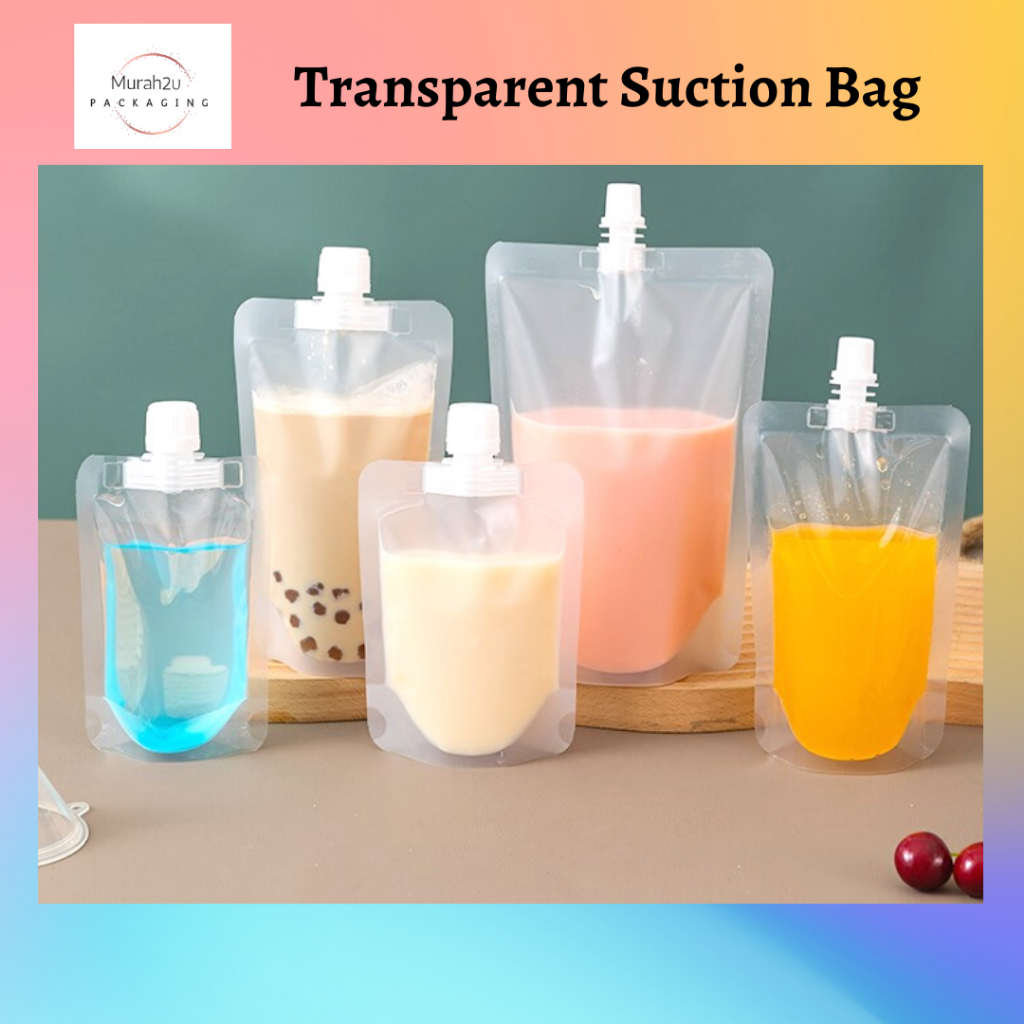 50pcs Transparent Suction Drink Bag / Beg Minuman Spout Pouch Suction ...