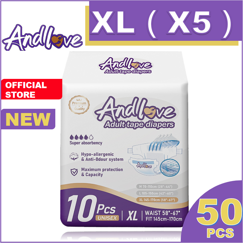 [24 hours delivery] ANDLOVE Adult Diapers XL (5Packs/50Pcs) Adult Tape